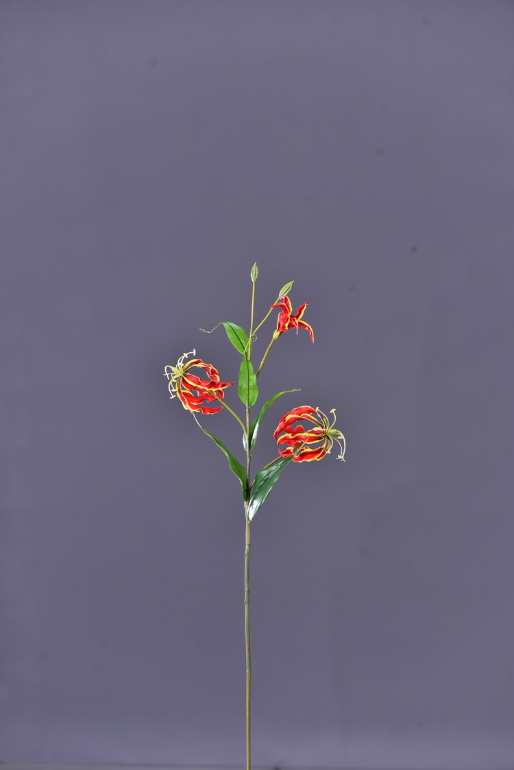 Lanjin artificial Plant Long Branch 3-head Jialan Flame Lily, high-end artificial flower, artificial flower, artificial flame lily, strange lily, home decoration pic 23