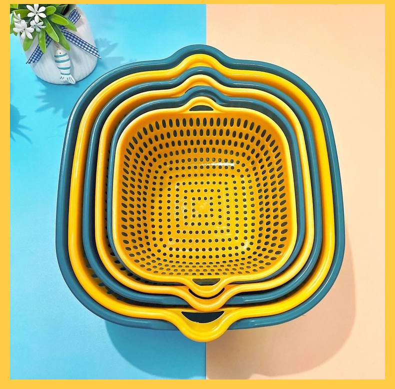 Thickened double-layer draining basket 6-piece set, multi-functional color-matched vegetable washing basket, kitchen plastic fruit draining basin 8-piece set pic 7