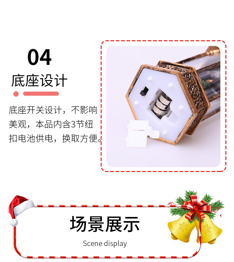 Christmas interior wind lamps, retro home decorations, antique small hexagonal glass cover wind lamps, creative candlestick ornaments pic 7