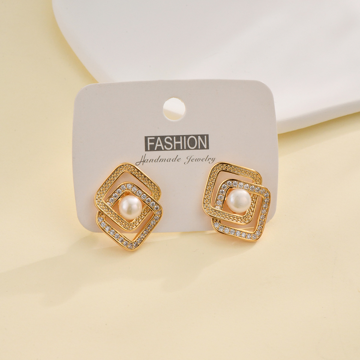 S925银针韩版耳饰批发方形简约小众设计耳钉女淡水珍珠纯铜微镶耳详情4