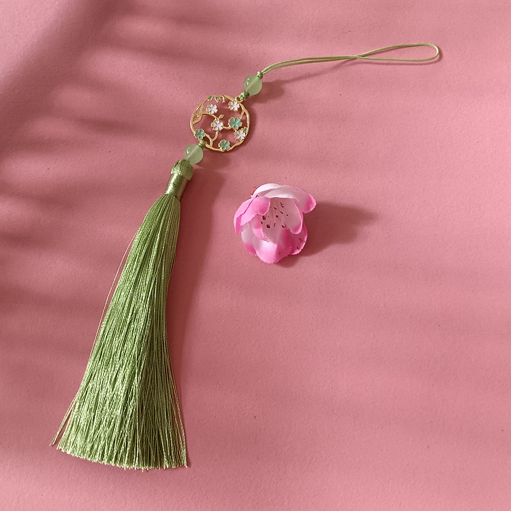 Jiuyue Ancient-style Golden Branch and Jade Leaf Plum Blossom tassel pendant, pendant hanging tassel, Hanfu accessory forbidden step, pressed lapel, handcrafted pic 3