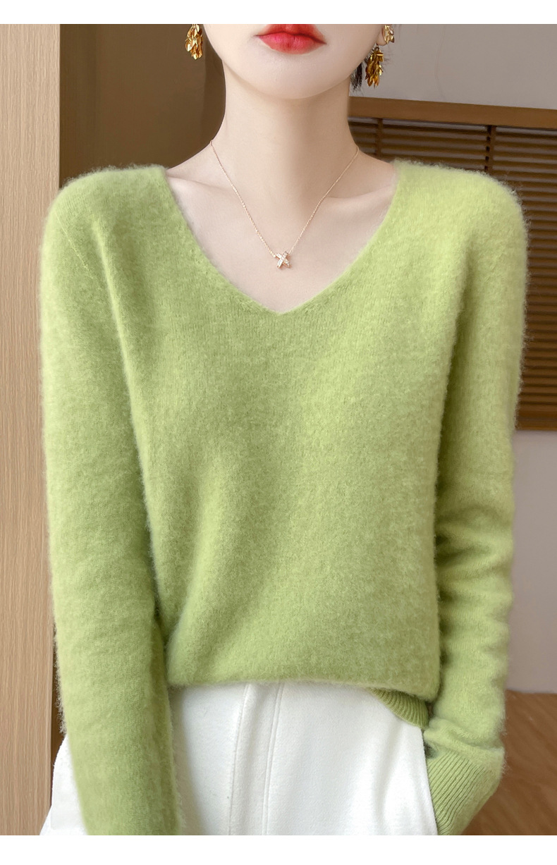 濮院羊毛衫女100纯羊毛一线成衣V领软糯针织上衣外穿显瘦打底衫详情25
