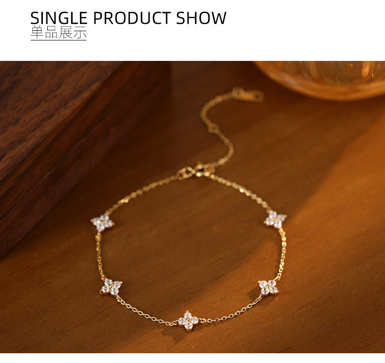 The new Korean version of the S925 silver diamond-encrusted four-leaf clover bracelet, featuring a simple and elegant style for women, is selling well pic 10