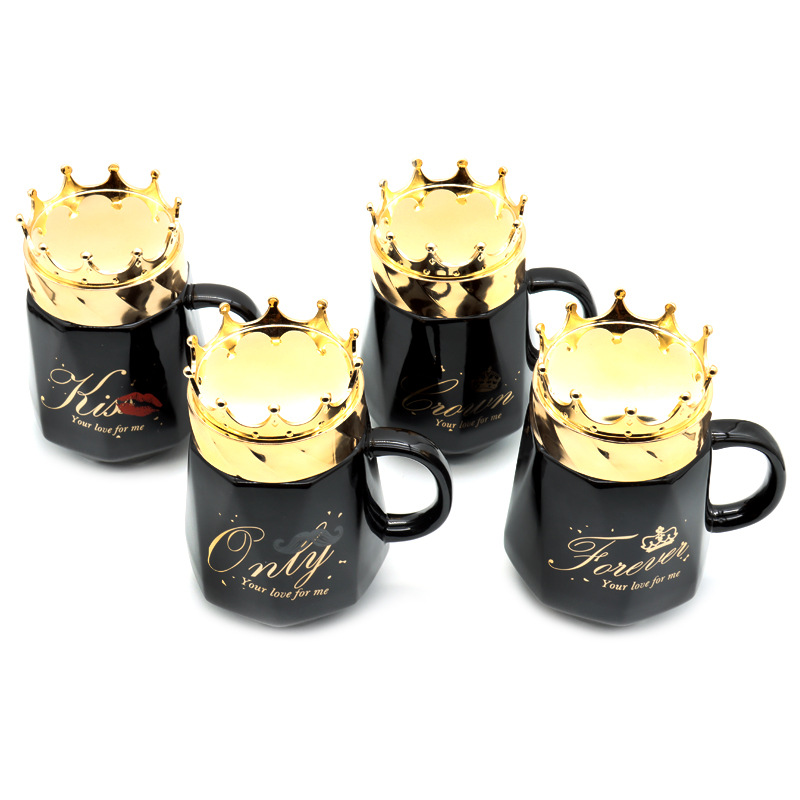 2022 New Crown Ceramic Cup with gold-plated lid and handle spoon, fashionable and personalized coffee cup, Valentine's Day mug set, small gift box, couple small gift, personal business activity gift cup, supporting guest logo pic 10
