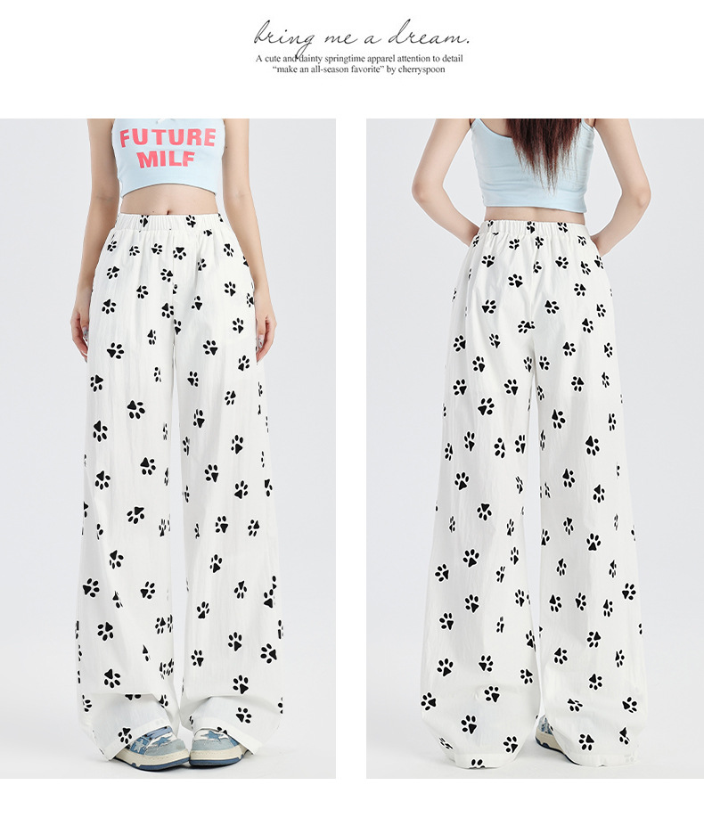 狗狗爪印花宽松阔腿山本裤女2024秋季新款松紧高腰垂感直筒休闲裤详情10