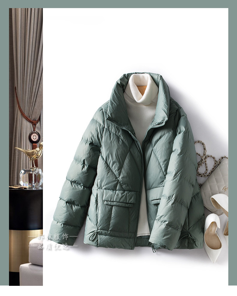 A new, fashionable and stylish green white duck down winter jacket for women in 2022 pic 3
