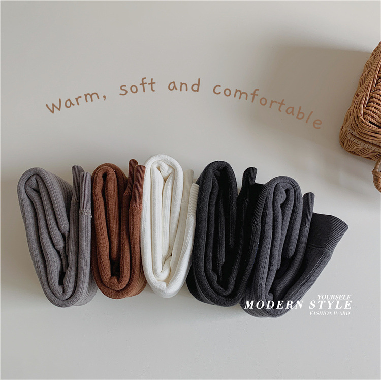 2022冬季新款儿童打底裤批发宝宝复古色坑条九分裤加绒加厚潮裤详情1