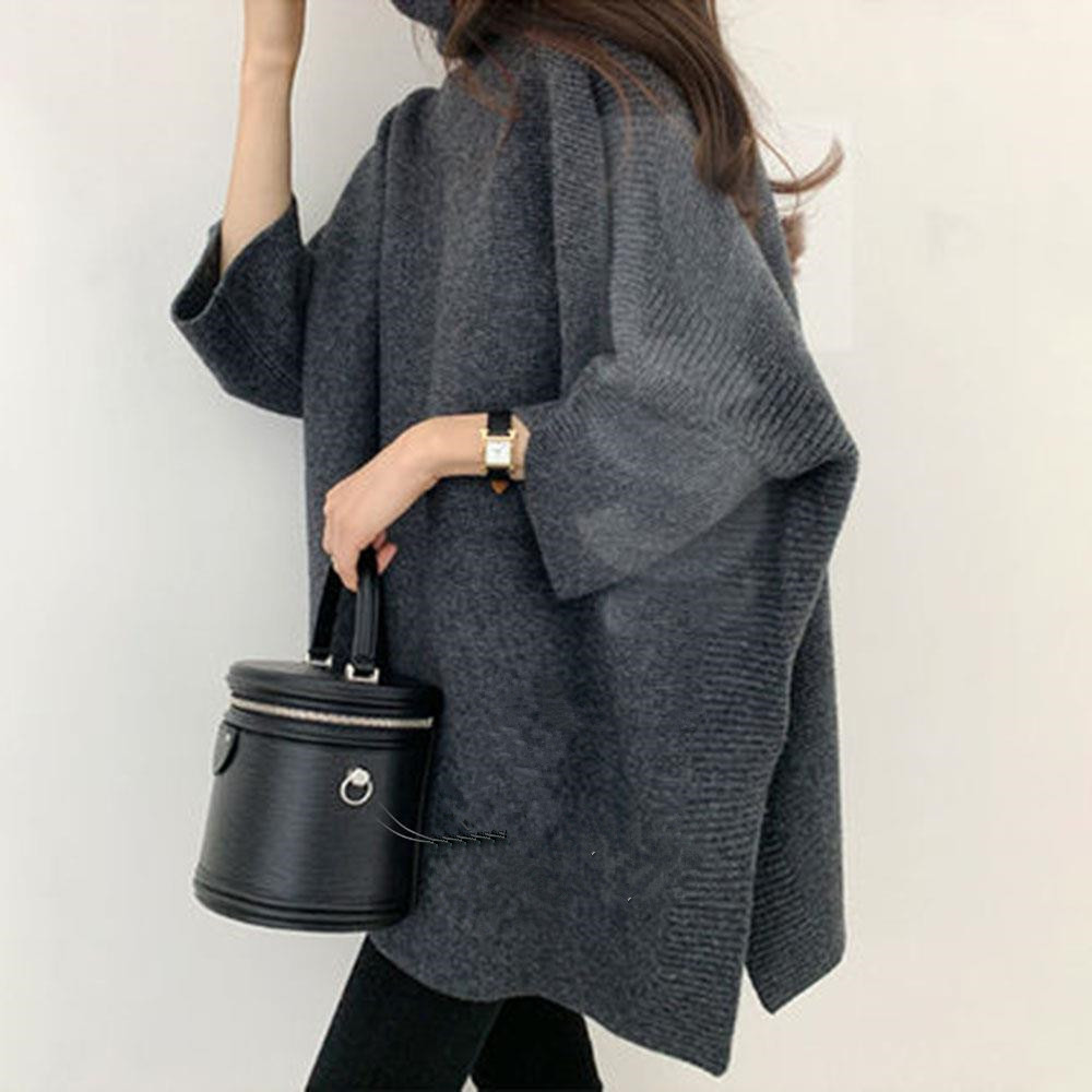 Mid-length cape sweater pullover for loose outerwear in autumn and winter, laid-back style knitted 蝙蝠衫 pic 7