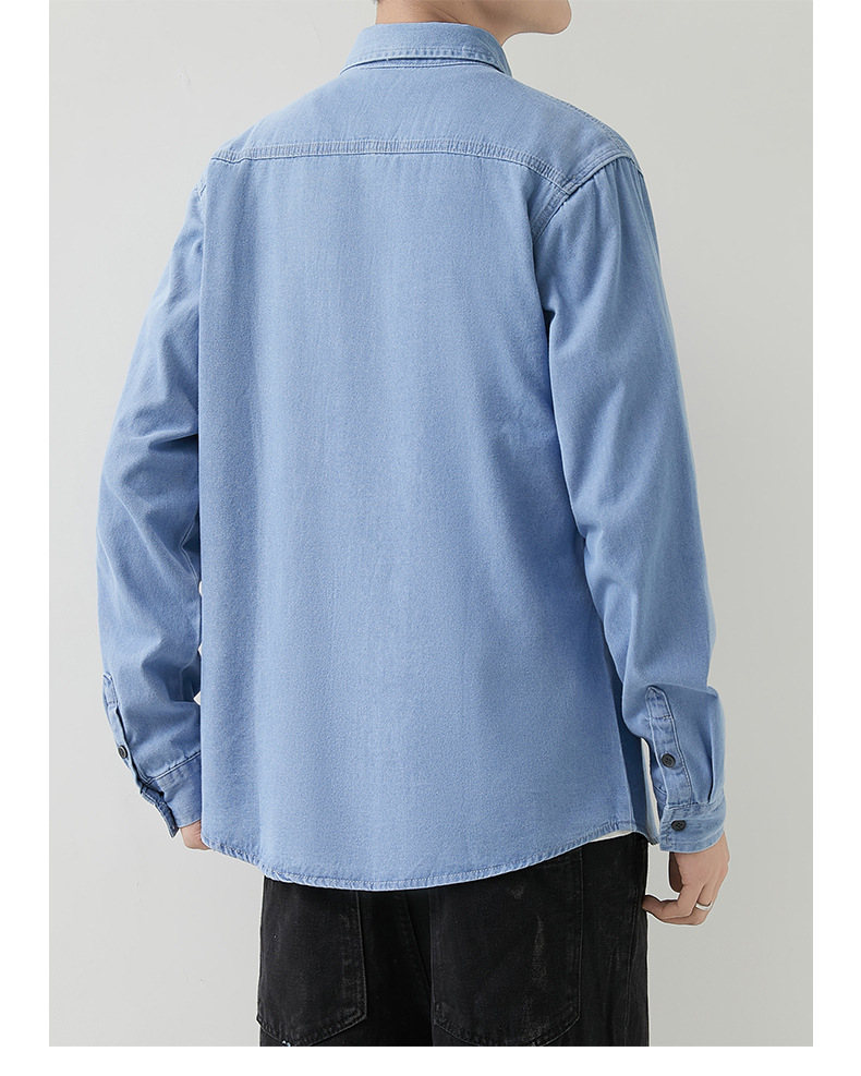 男装薄款牛仔长袖衬衫男2023春秋韩版潮流休闲纯色工装衬衣外套男详情24