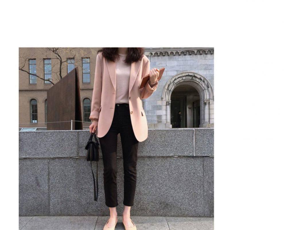 2022年春秋新款粉色女士小西装外套女韩版小香风宽松休闲上衣详情3