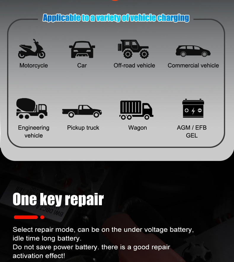 10A portable 12V24V motorcycle battery charger and portable car battery charger pic 7