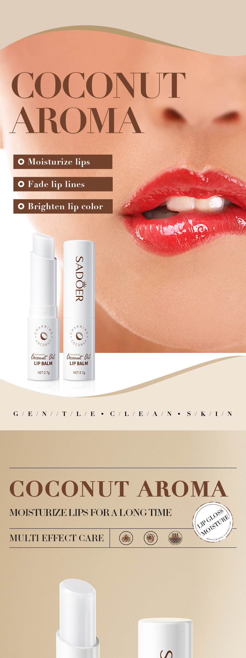 All-english Coconut Lip balm 2.7G Sadoer Hydrating, Moisturizing and Anti-cracking lip balm Cross-border export pic 1