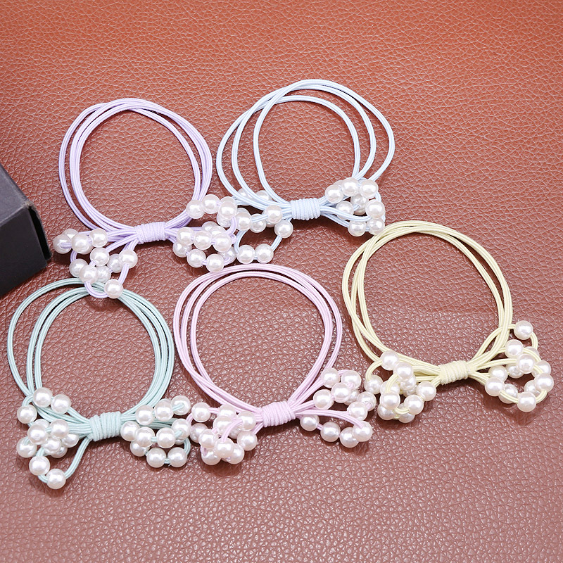 Korean macaron color series, 24 pearl hair ties, hand-strung beads, bow tie, rubber band, colorful hair band headwear pic 3