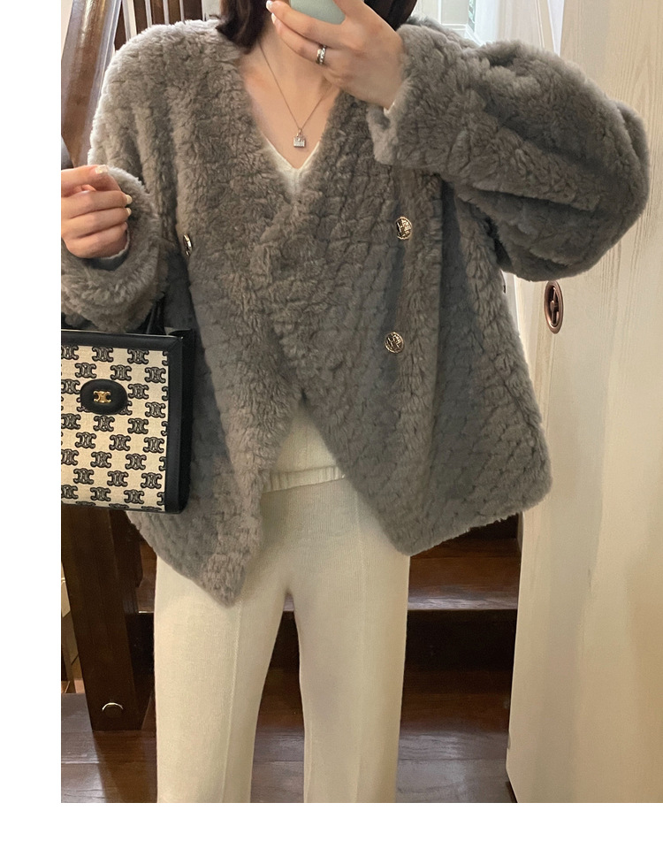 冬季新年羊羔毛皮草短款女网红羊剪绒布加迪全羊毛年轻短外套详情19