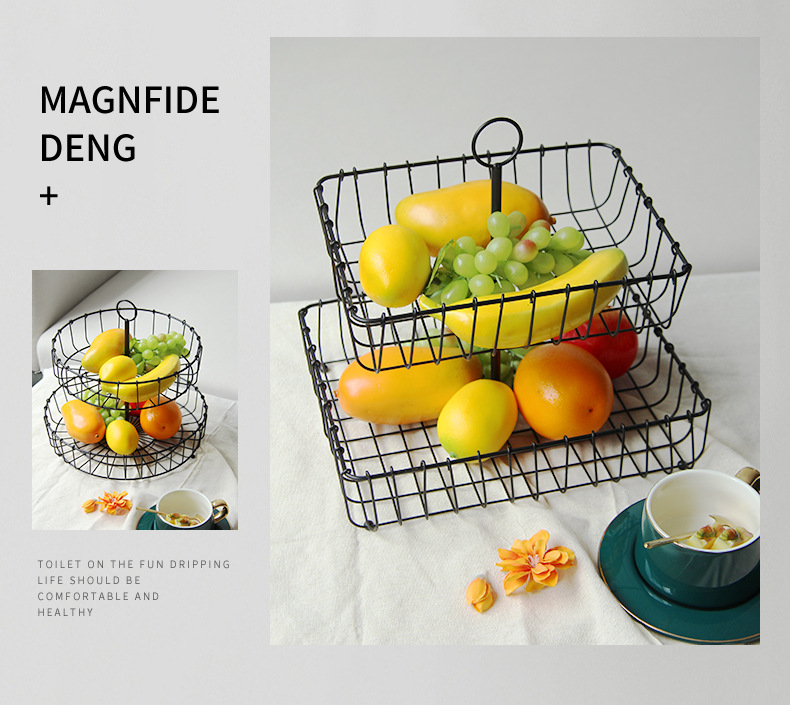 Cross-border Nordic ironwork fruit basket, home snack fruit plate, Fruit Basket decoration, ins style double-layer tray pic 12