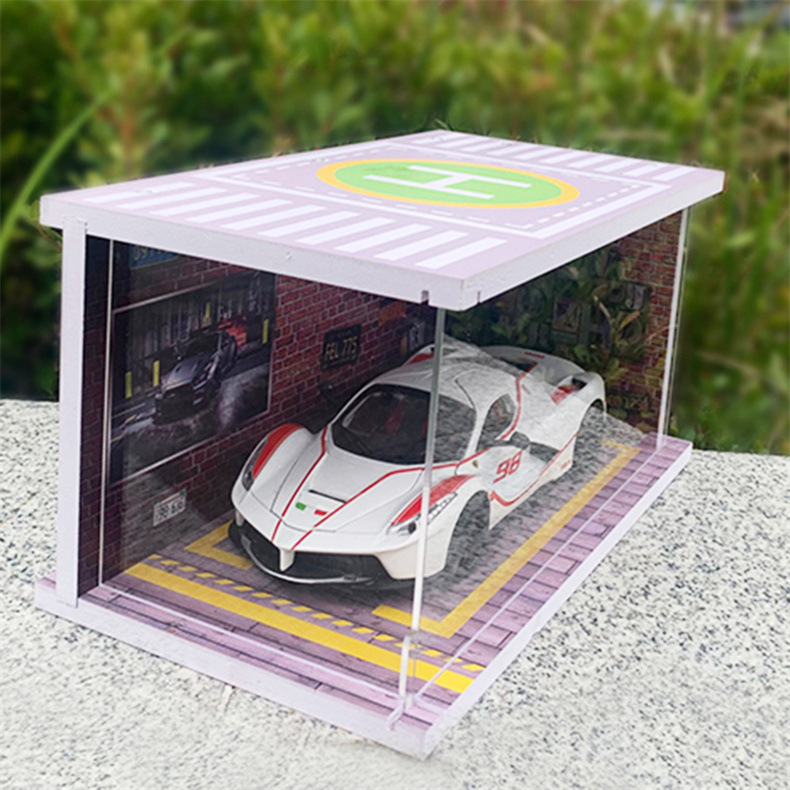 Wholesale car model scene with light PVC1:24 scale two-space alloy car parking lot assembly display storage dust-proof ornaments pic 8