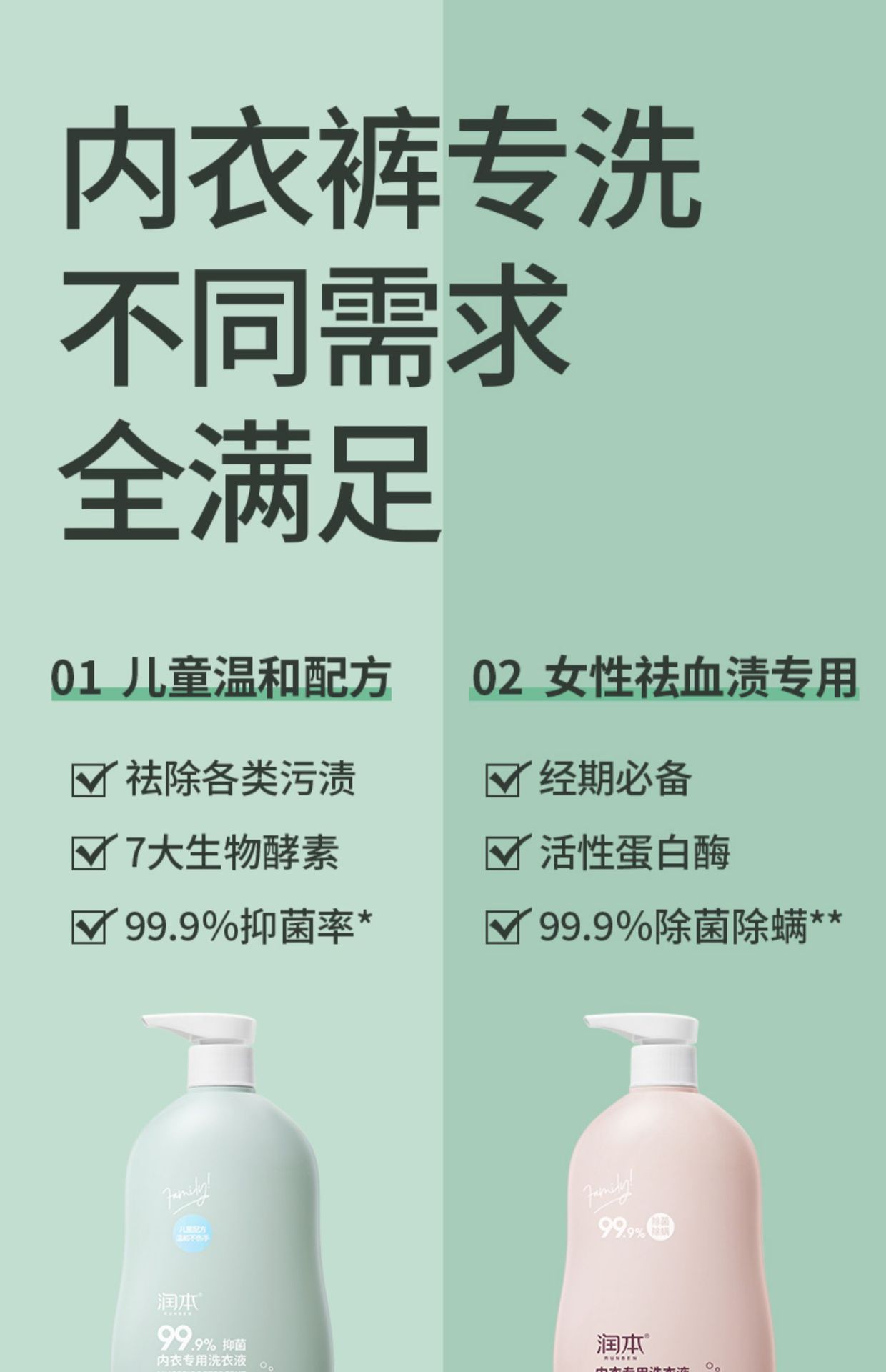 润本宝宝内衣专用洗衣液洁净祛味大人去污血渍抑菌去奶渍祛血渍详情3