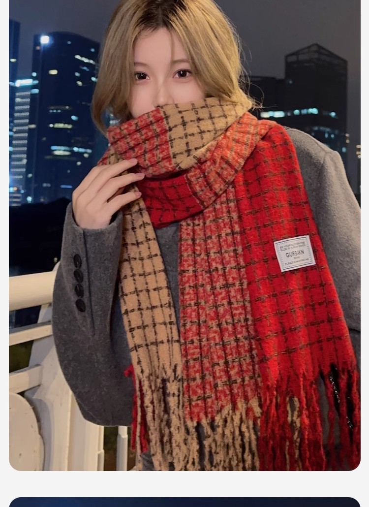 The new winter Maillard faux cashmere scarf, stylish checkered shawl, dual-purpose, warm and versatile in winter, Korean-style scarf pic 6