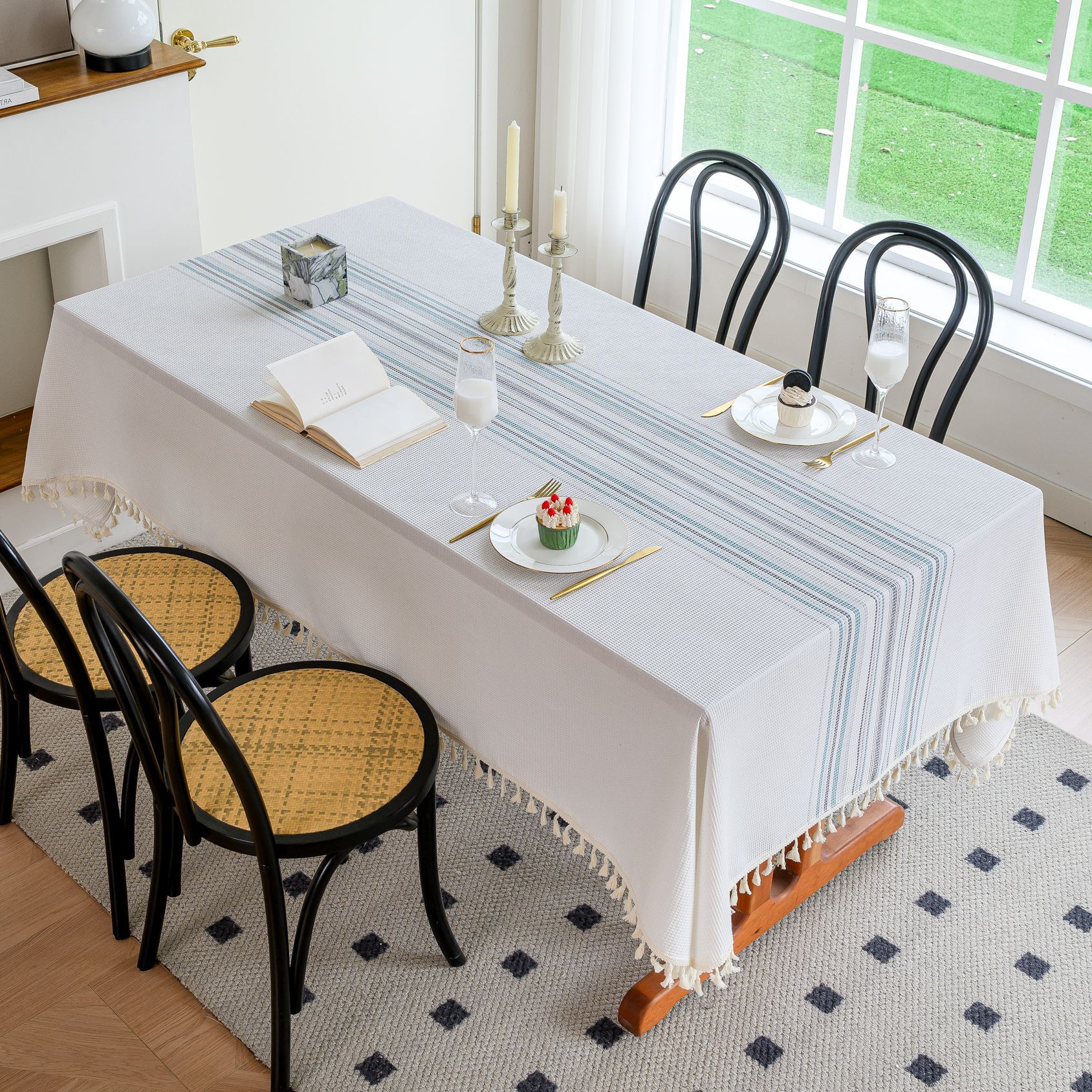 Wholesale of American-style country solid-color household rectangular table fabric, soft and breathable waffle striped coffee table cover fabric pic 9