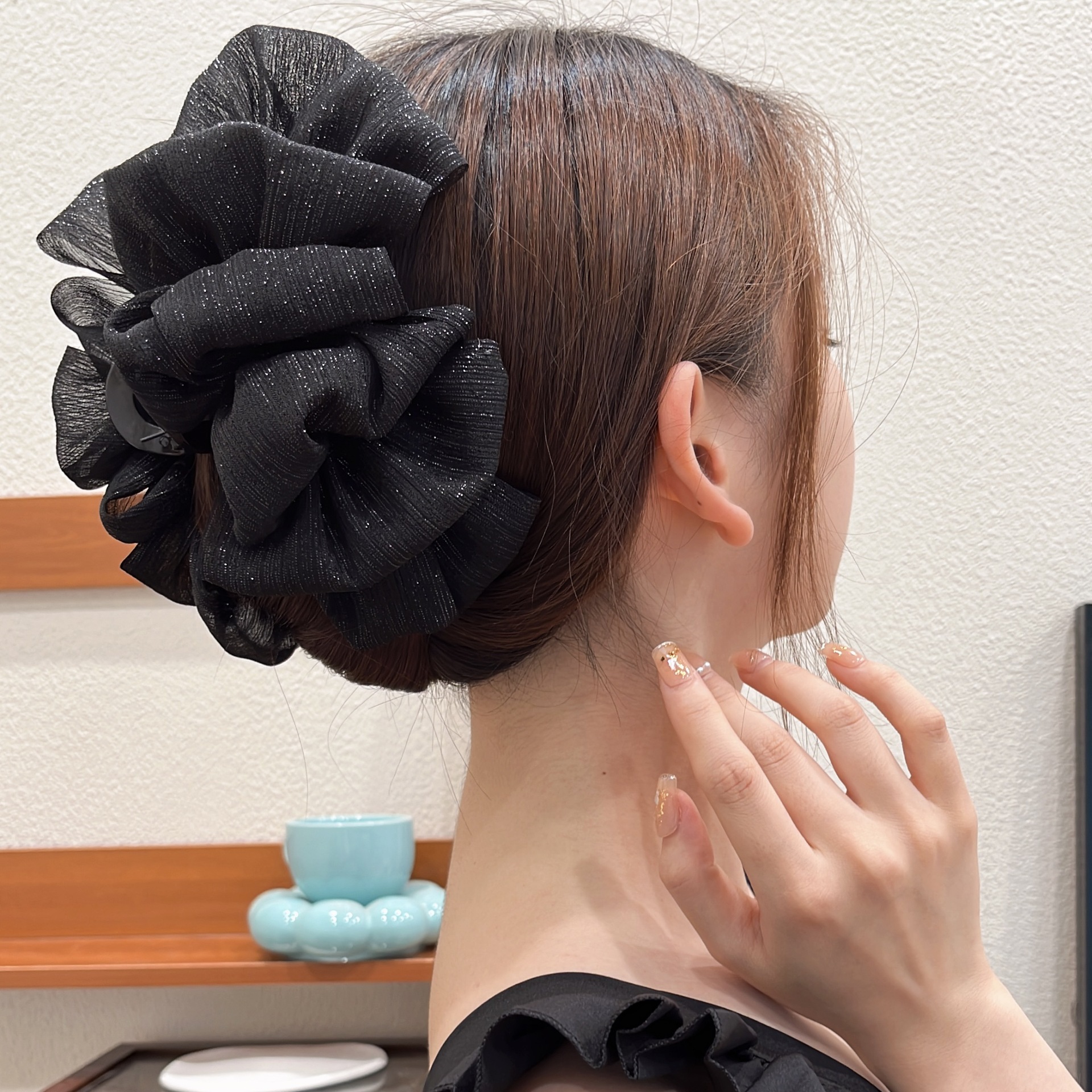 韩国优雅黑色大蝴蝶结头饰发夹女后脑勺抓夹大号高级夏季鲨鱼夹1详情1