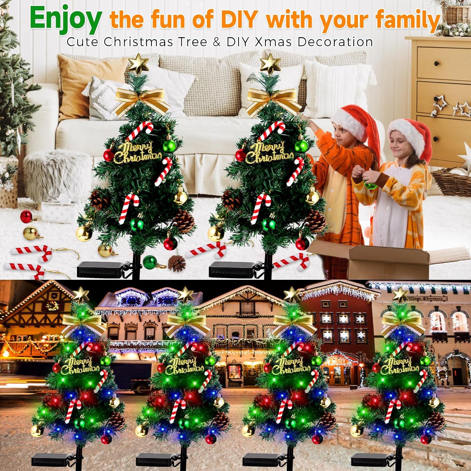 A complete set of Christmas daily necessities, a water-filled Christmas tree with a stable base, and Christmas decals and colorful stripes for decoration, allowing you to experience a strong festive atmosphere pic 2