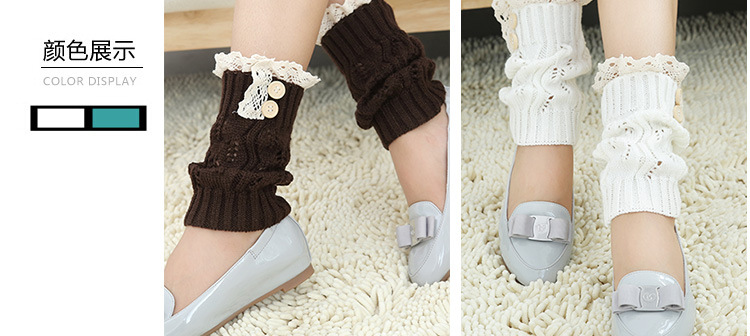 Korean knitted warm leg guards for autumn and winter, sweet solid color lace cutout leg covers, loose button ankle boot covers pic 15
