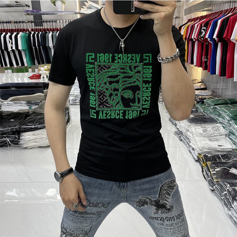 高品质夏季男士短袖t恤植绒圆领衫美人头半袖男装丝光棉薄款休闲详情14