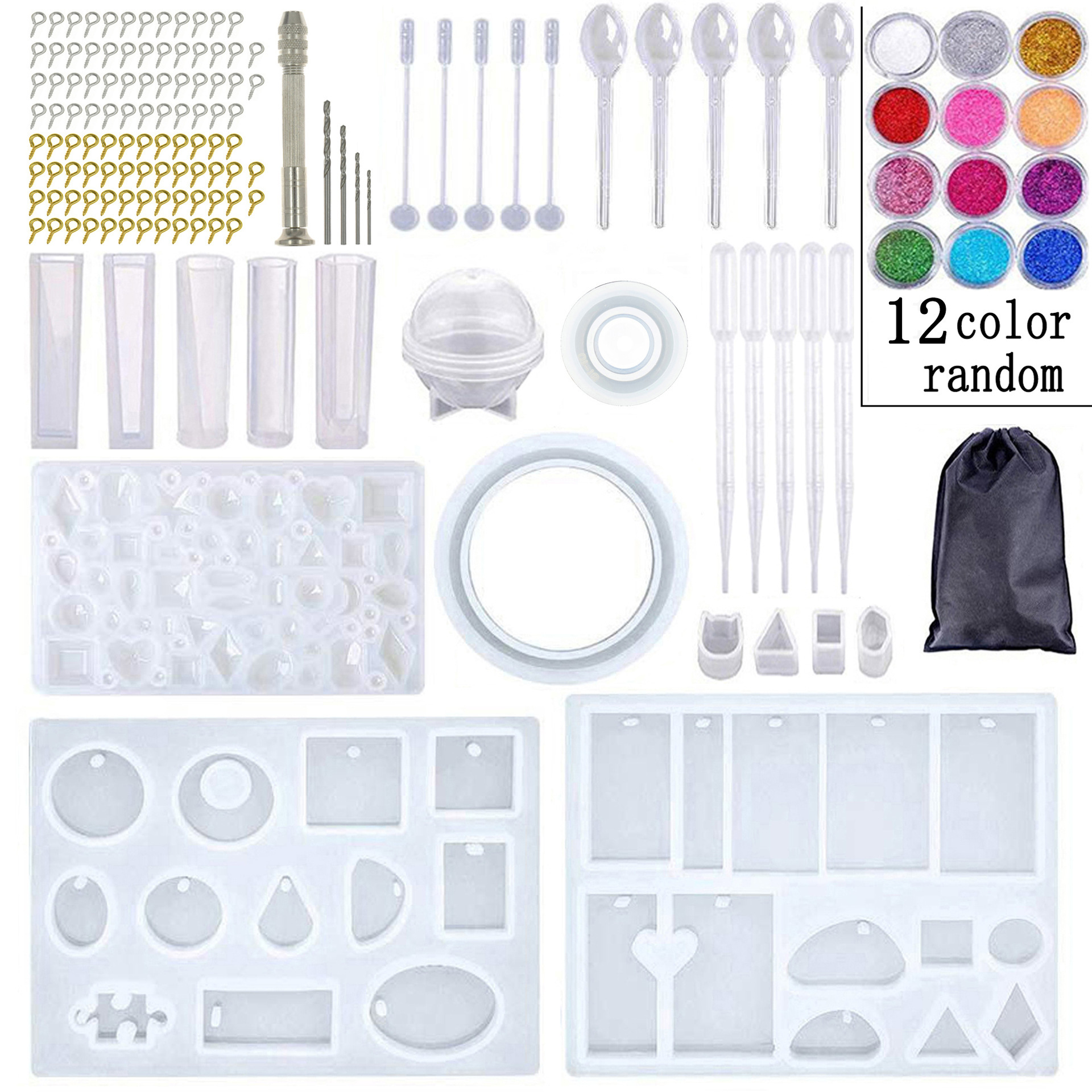 水晶滴胶模具套装12色闪粉48色美甲亮片手镯吊坠耳环饰品硅胶模具详情3