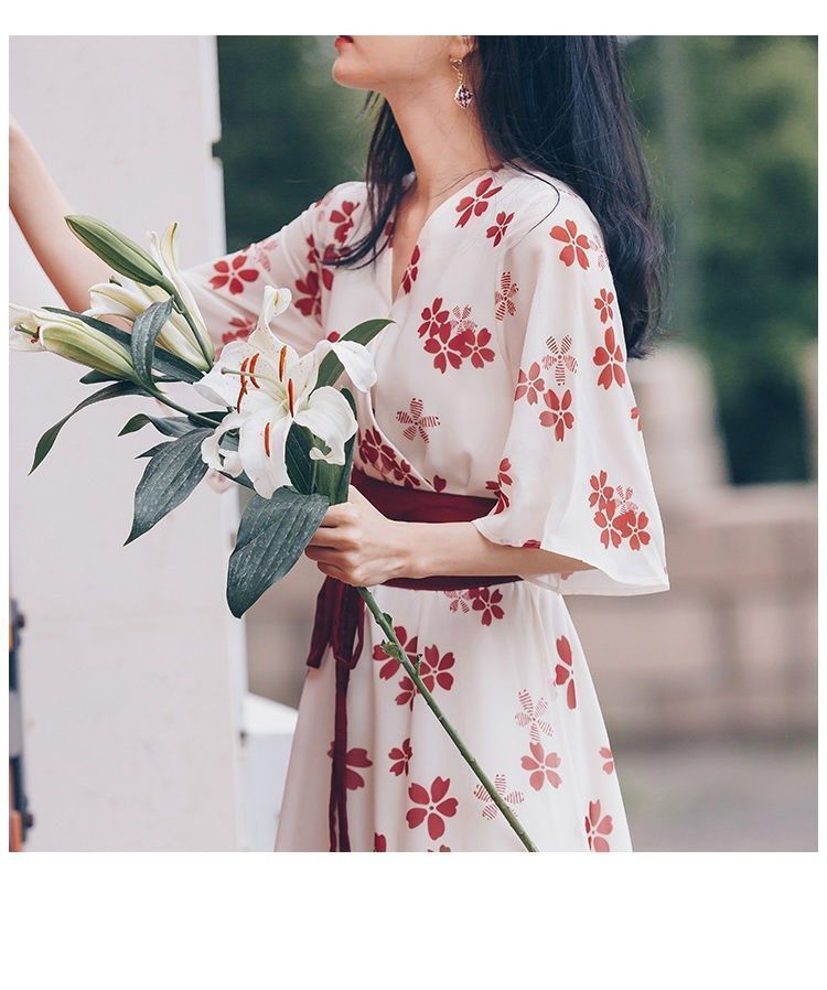 2021新腰带连衣裙收腰绑带布汉服改良版超仙复古中国风小个子碎花详情11
