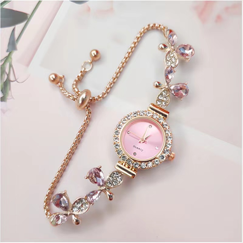 2024新款花型树叶镶钻女士手表气质时尚女款学生抽拉式手链表现货详情5