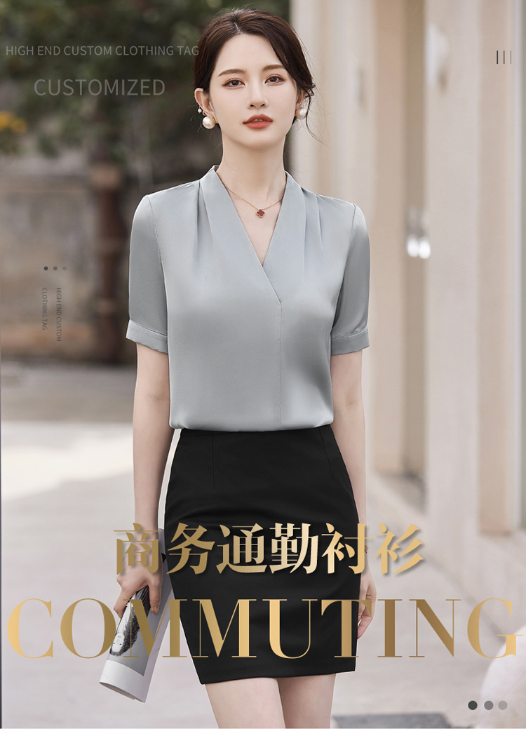 V短袖衬衫接待珠宝店会美容师女职业装套装夏季衬衣工作制服前台详情1