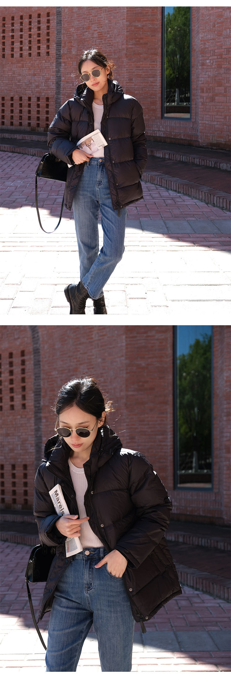 The cold-proof magic weapon, the 700-peng 90 white goose down thickened warm loose short hooded bread down jacket for women in winter pic 10