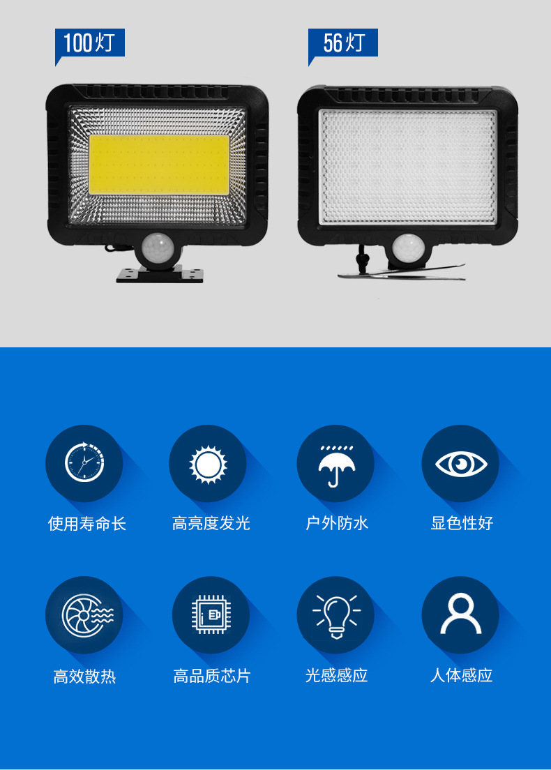 100 COB split solar wall lamps, 20 human remote control floodlights, 40, 114, 32 outdoor sensor lights pic 2