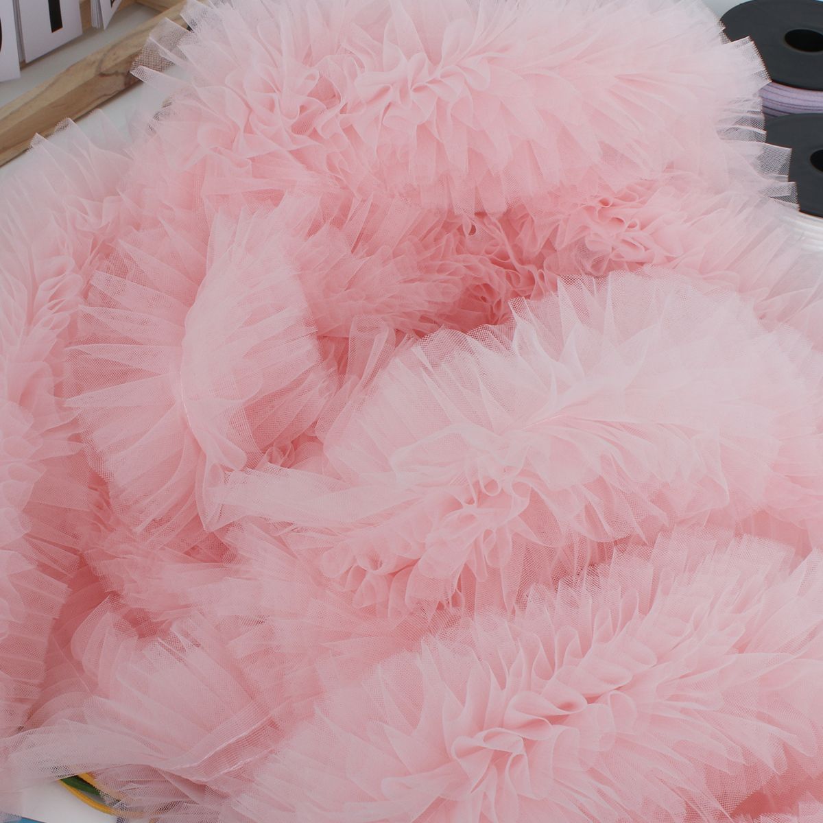 蓬蓬裙蕾丝花边缩褶手工婚纱立体网纱裙摆服装韩式儿童现货批发详情3