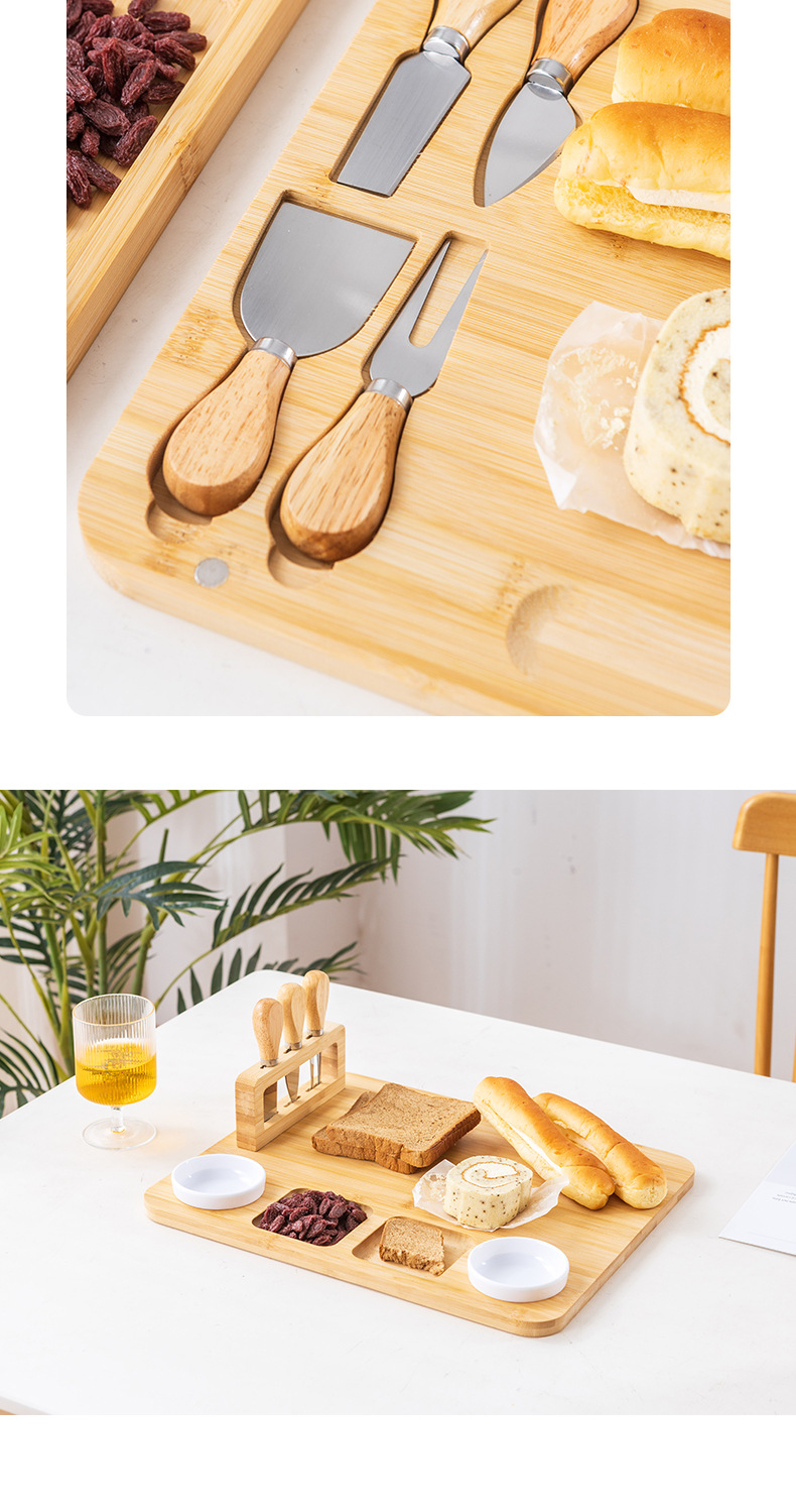 竹木芝士板套装带抽屉奶酪披萨板面包点心西餐盘木质菜板圆形砧板详情10