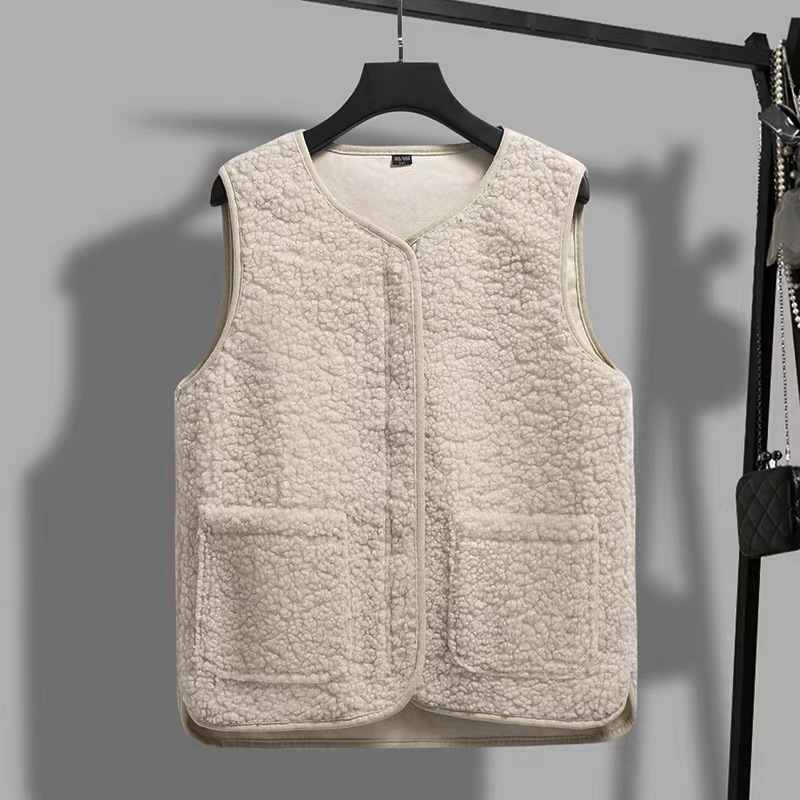 工厂2023秋冬泰迪绒坎肩 马甲秋季女款 中厚休闲百搭开衫详情3