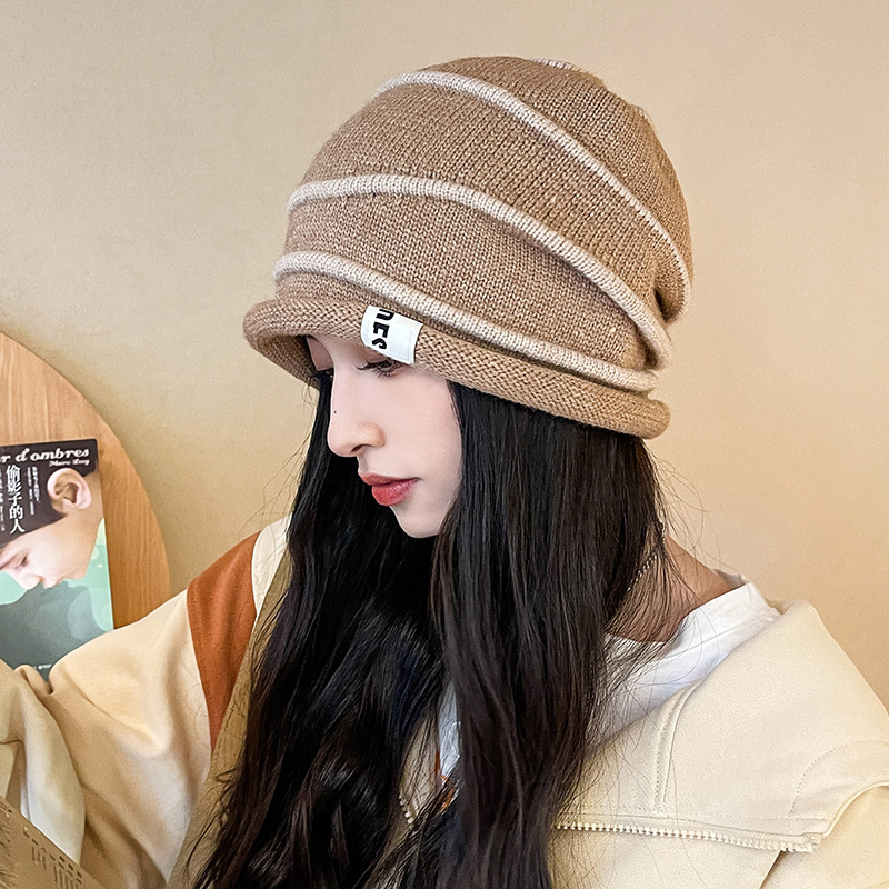 Sombrero lunzi primavera otoño stretch slim cara pequeña bolsa sombrero versión coreana cabeza grande wrap rizado heap heap sombrero invierno caliente sombrero frío mujer pic 7