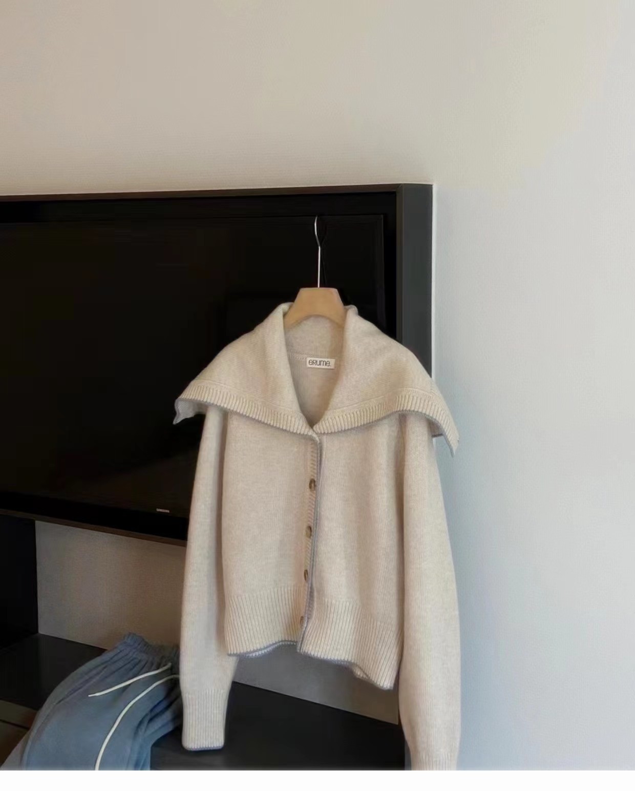 High-end navy neck knitted wool cardigan for women, loose, laid-back and slimming thick sweater coat for autumn and winter pic 7