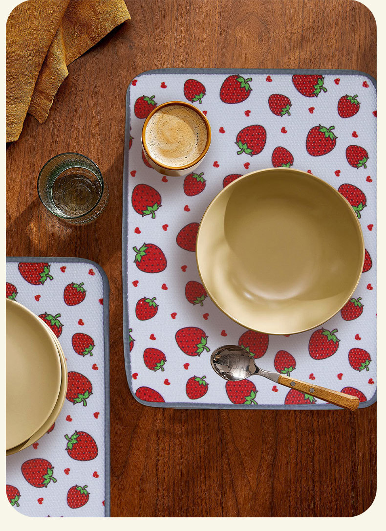 卡通草莓厨房沥水垫可爱风国潮家用洗漱台吸水垫餐桌垫西餐餐桌碗杯垫详情6