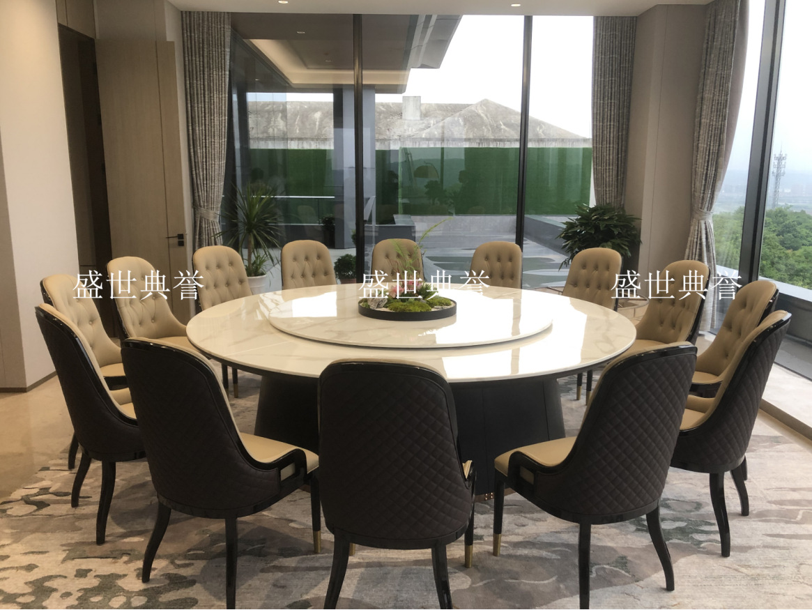 Solid wood furniture for five-star hotels in Hangzhou, seafood style, marble electric dining table, high-end club, light luxury large round table pic 18