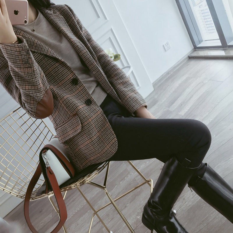 格子西装外套女春秋2022年新款韩版英伦风短款女士毛呢休闲小西服详情4