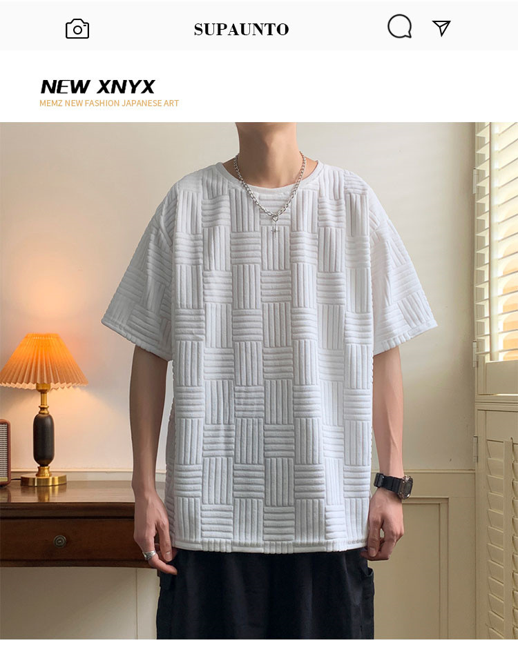 Summer short-sleeved T-shirt for men, Korean style loose and trendy, bf versatile, Hong Kong-style student simple round-neck five-quarter sleeve T-shirt pic 1