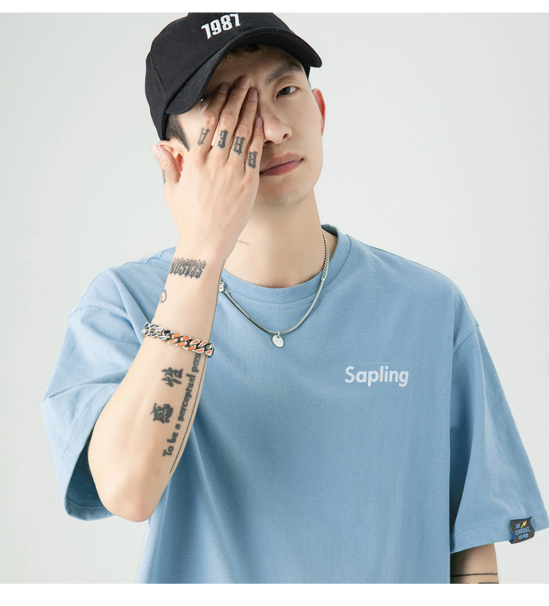 韩路日系男装 潮牌字母印花T恤男宽松百搭基础款纯棉情侣装短袖详情21
