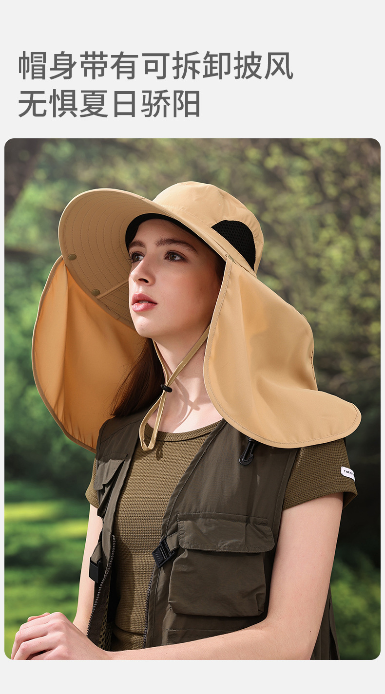 夏季户外防晒渔夫帽男大帽檐护颈钓鱼帽防紫外线登山透气遮阳帽女详情3