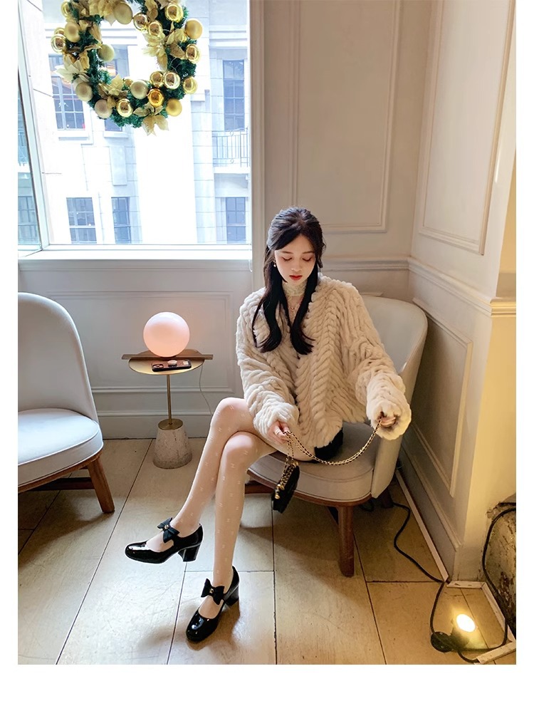 葡萄妈蝴蝶结玛丽珍鞋女法式高跟鞋真皮女鞋小香风粗跟制服皮鞋女详情55