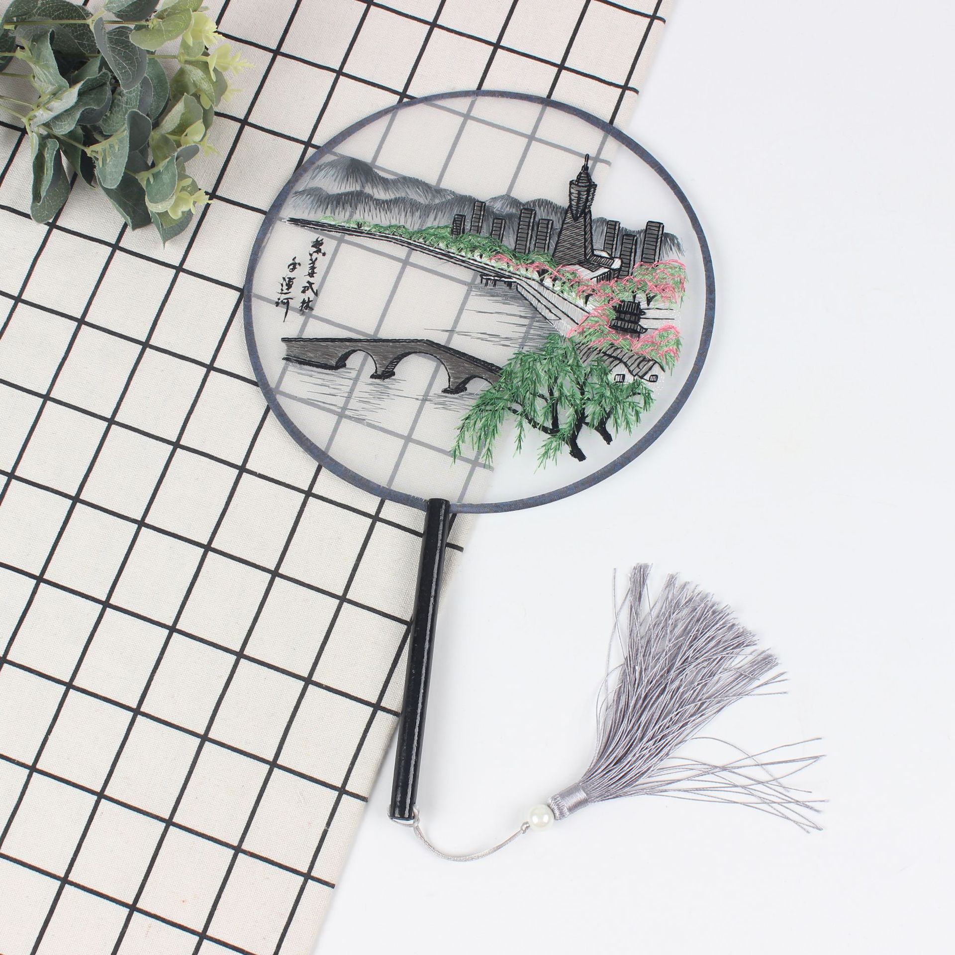 古风扇子企业团扇圆扇中国风蒲扇汉服刺绣宫廷团扇直供详情29