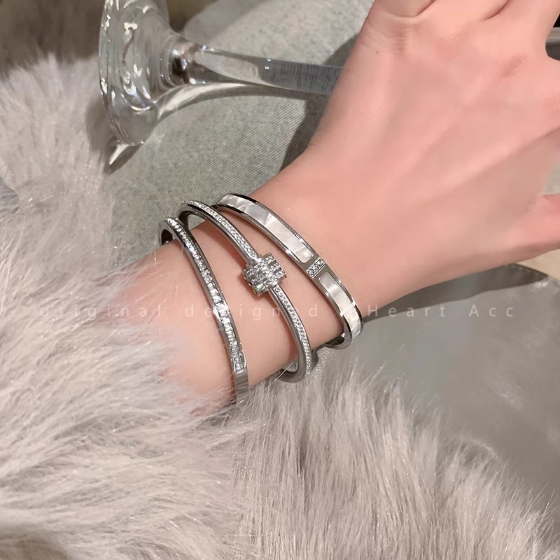 Silver titanium steel bracelet for women, high-end look, zircon plain ring bracelet, jewelry, silver bracelet, bracelet, string bracelet, new style pic 10