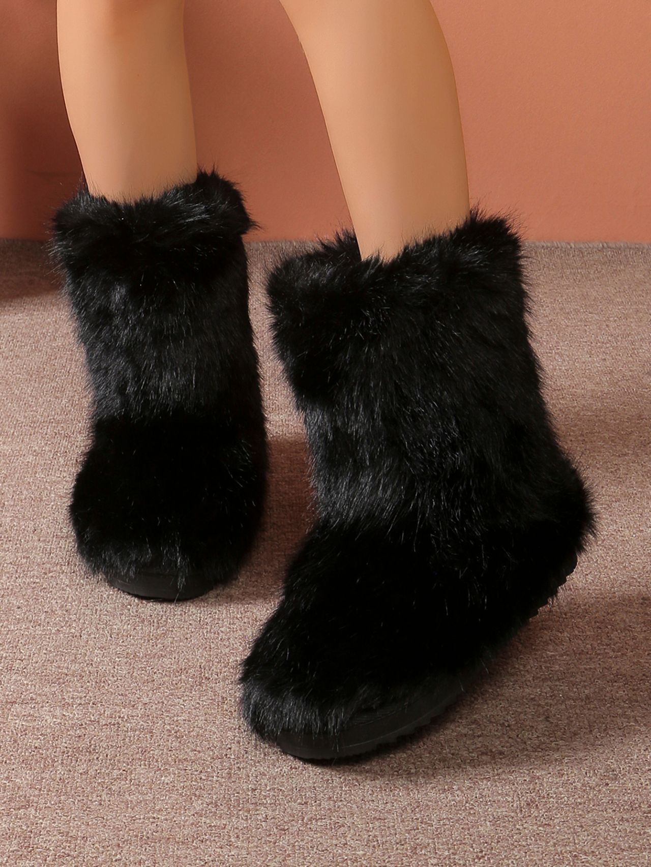 跨境新款毛毛靴子冬季保暖加绒雪地靴女大码中筒靴子44码外贸靴子详情48