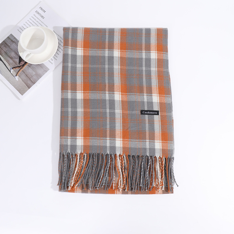 格子围巾女2023冬季新款百搭保暖刺毛仿羊绒流苏披肩围脖外贸批发详情24