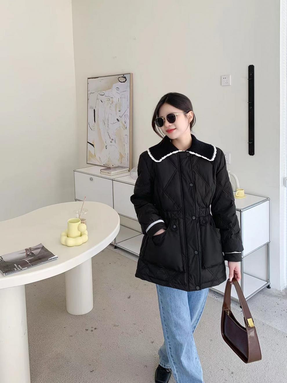 2022新款羽绒服女小香风短款韩版针织娃娃领时尚小个子冬外套潮详情16